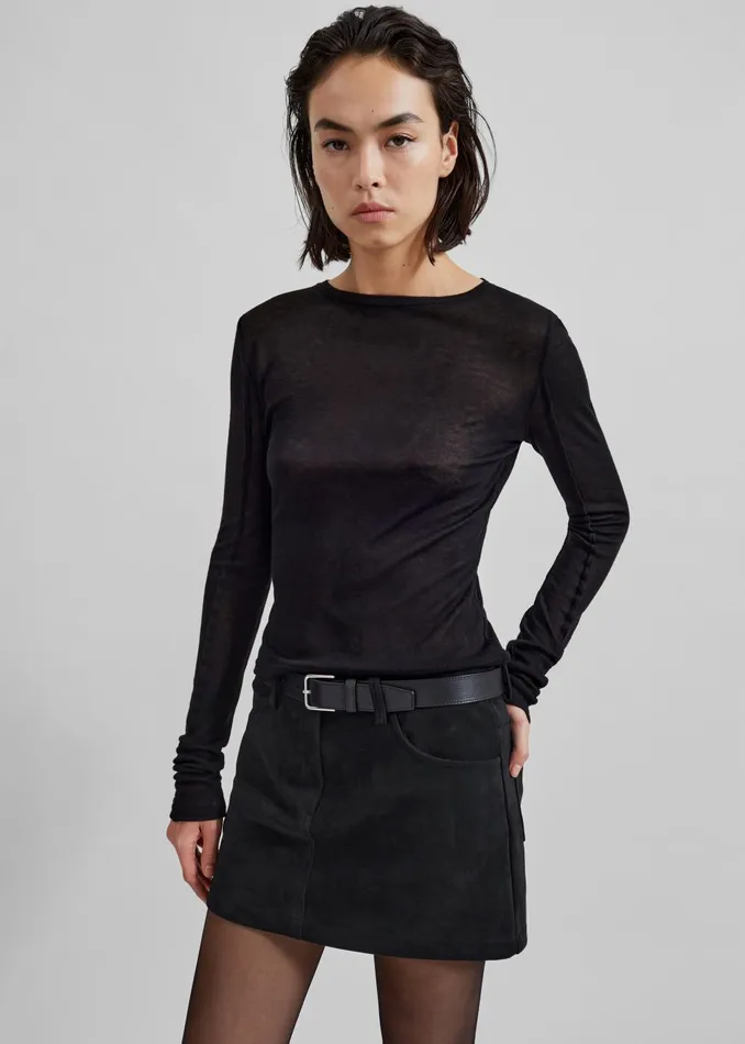 Women Mesa Sheer Long Sleeve Tee 8211 Black The Frankie Shop Tops
