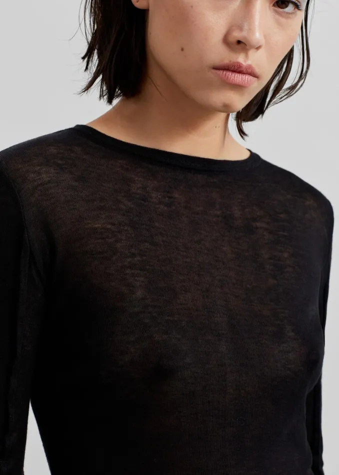 Women Mesa Sheer Long Sleeve Tee 8211 Black The Frankie Shop Tops