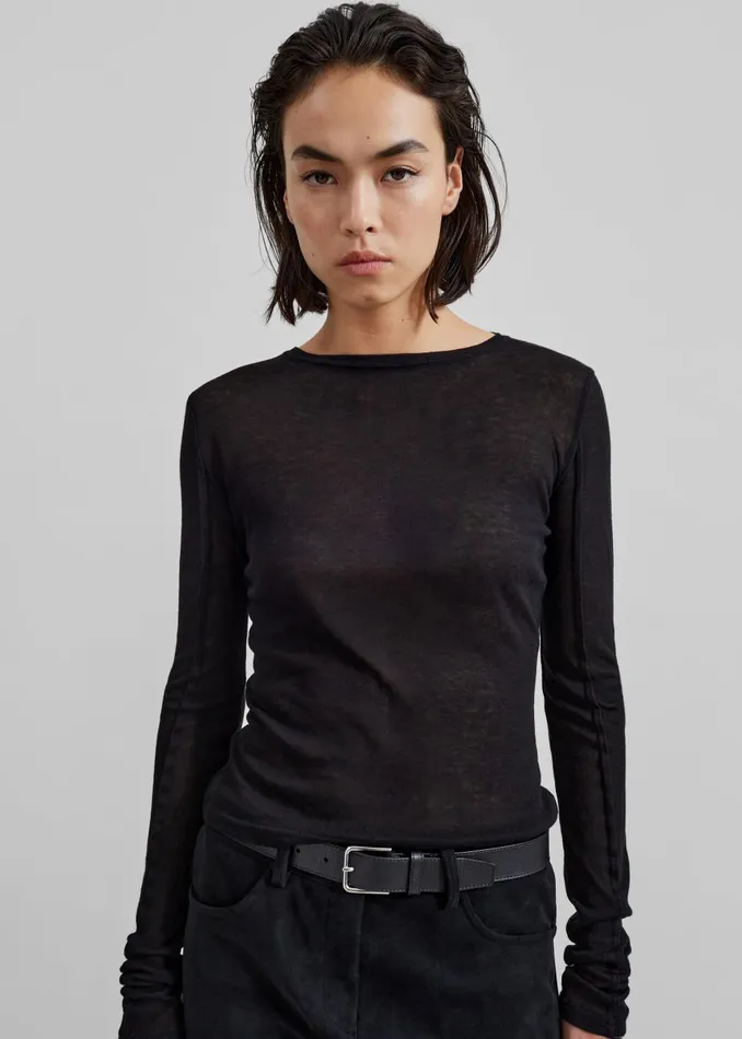 Women Mesa Sheer Long Sleeve Tee 8211 Black The Frankie Shop Tops