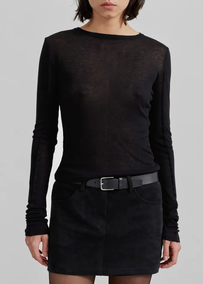 Women Mesa Sheer Long Sleeve Tee 8211 Black The Frankie Shop Tops