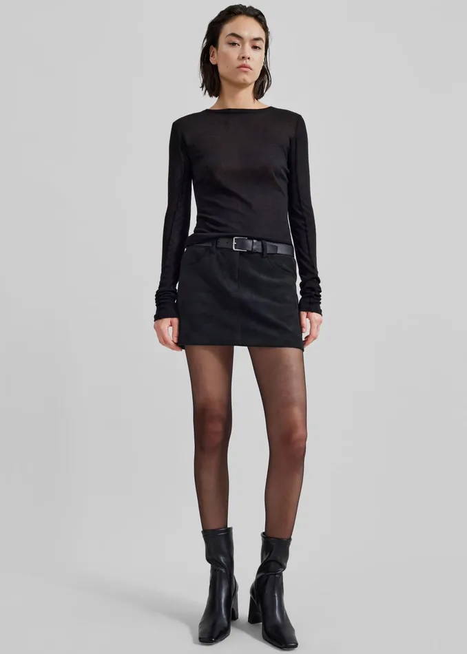 Women Mesa Sheer Long Sleeve Tee 8211 Black The Frankie Shop Tops