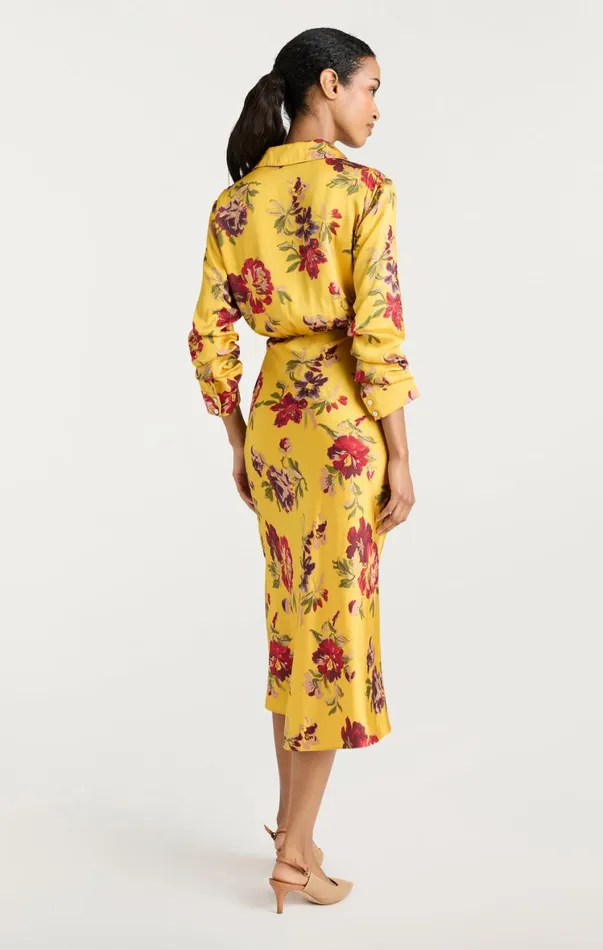 Women Midi Cinq Sept Brigitte Floral Jacey Dress Deep Gold Multi