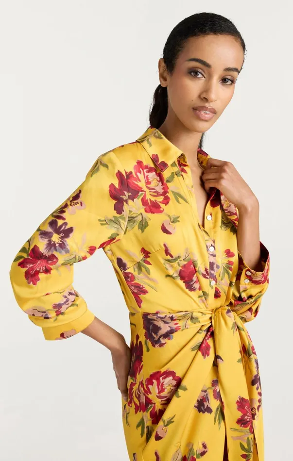 Women Midi Cinq Sept Brigitte Floral Jacey Dress Deep Gold Multi