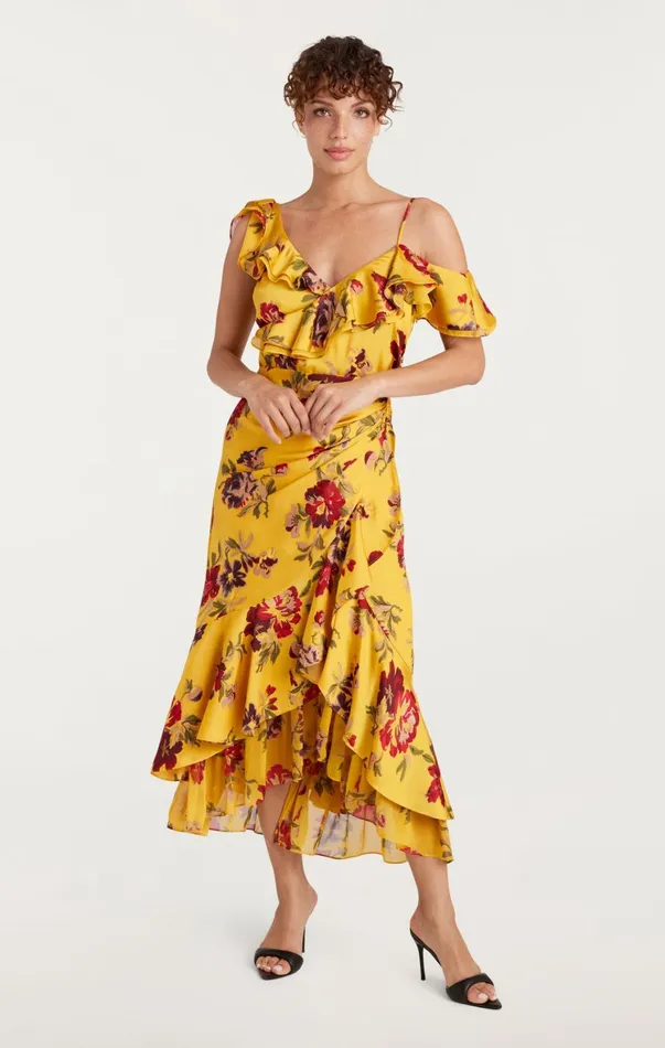 Women Midi Cinq Sept Nara Dress Deep Gold Multi