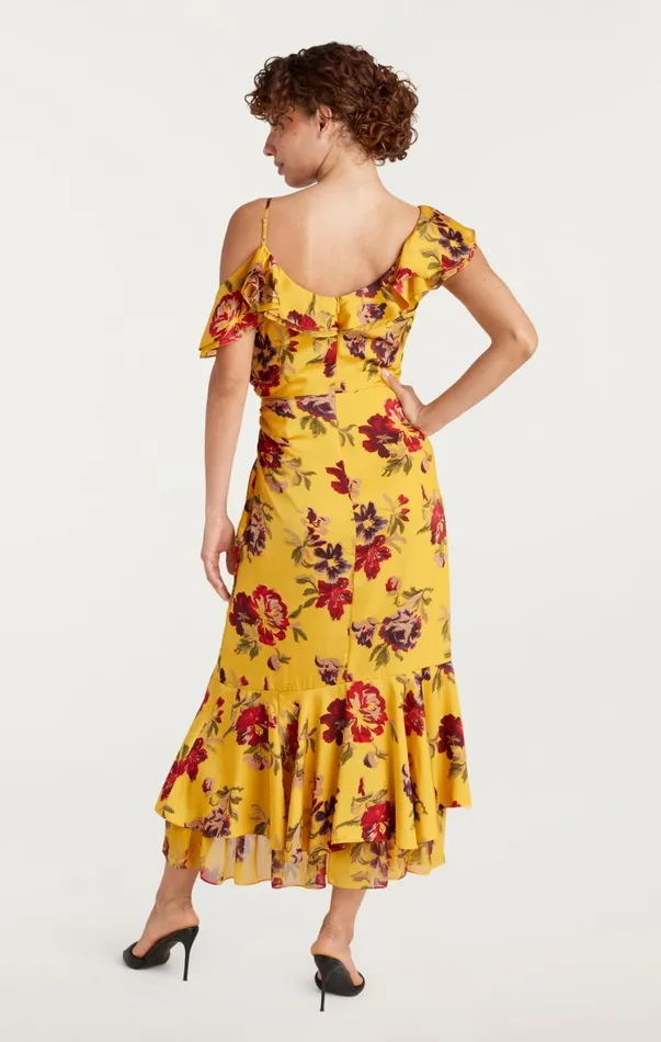 Women Midi Cinq Sept Nara Dress Deep Gold Multi