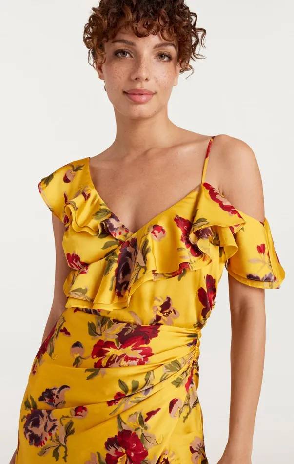 Women Midi Cinq Sept Nara Dress Deep Gold Multi