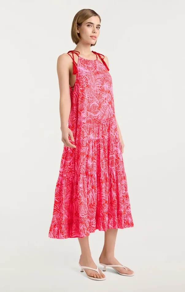 Women Midi Cinq Sept Tropical Inkblot Winnie Dress Bisoububblegum
