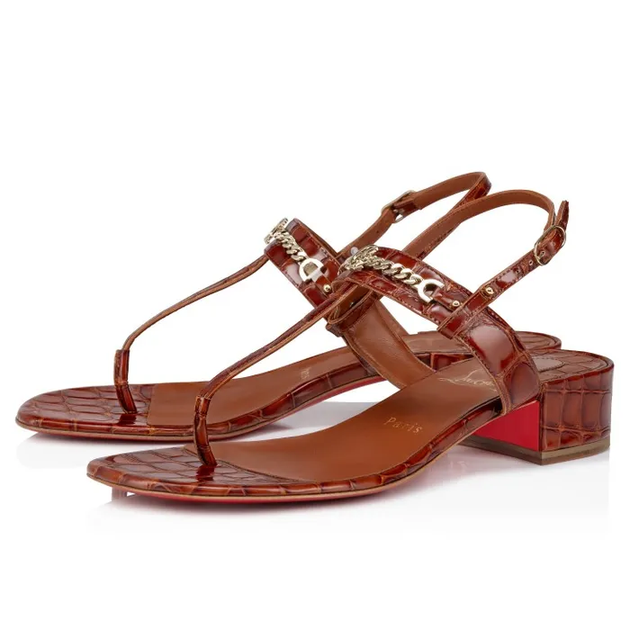Women MJ Thong 25 Mm Mules 8211 Alligator Embossed Calf Leather 8211 Acajou Christian Louboutin Flats and Loafers