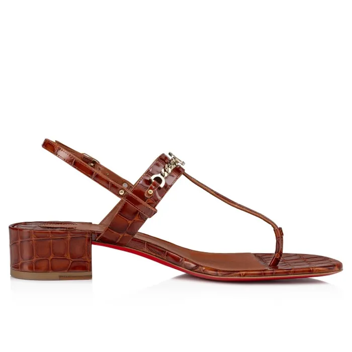 Women MJ Thong 25 Mm Mules 8211 Alligator Embossed Calf Leather 8211 Acajou Christian Louboutin Flats and Loafers