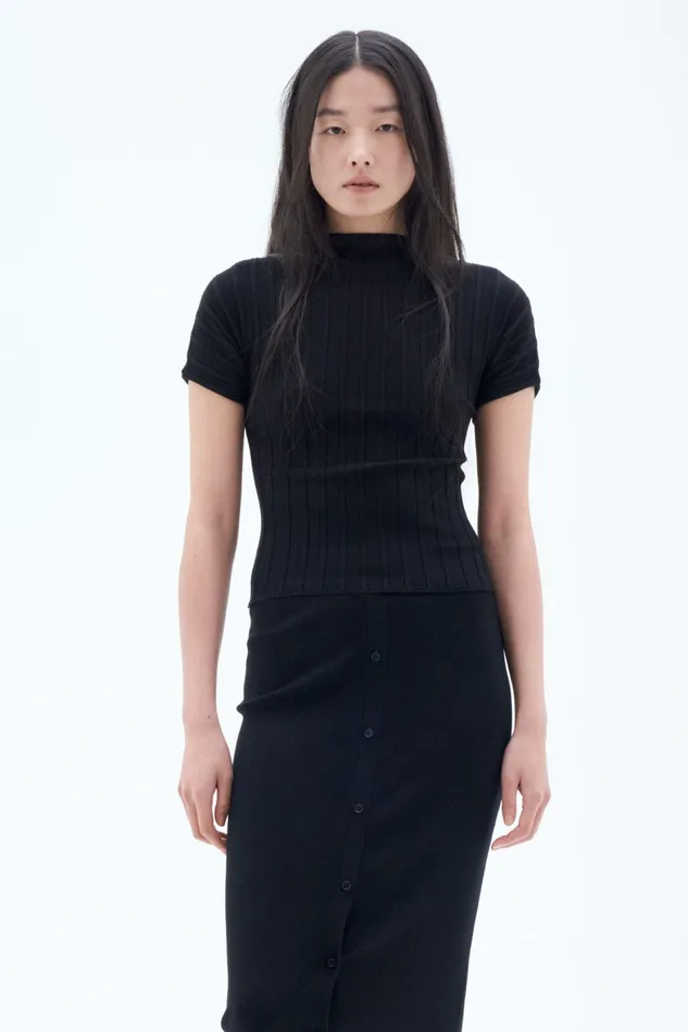 Women Mock Neck Top Black Filippa K Knitwear