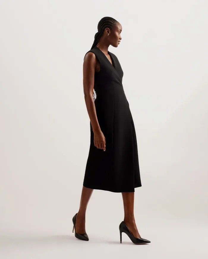 Women MOLENAA 8211 Sleeveless Tailored Midi Wrap Dress Black Ted Baker Dresses