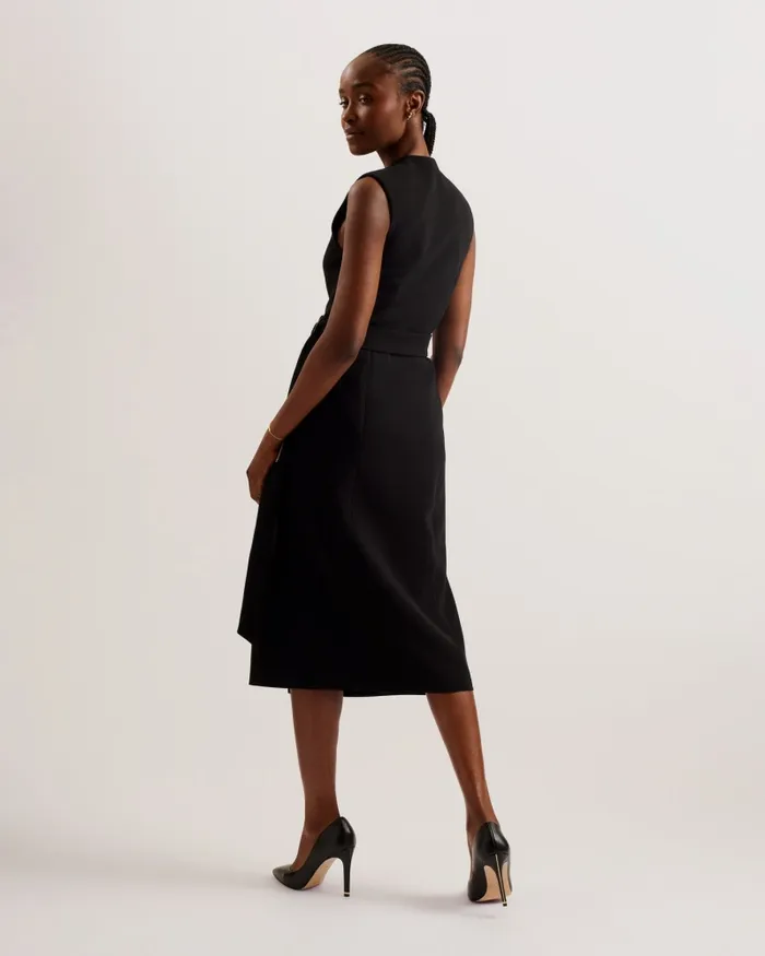Women MOLENAA 8211 Sleeveless Tailored Midi Wrap Dress Black Ted Baker Dresses