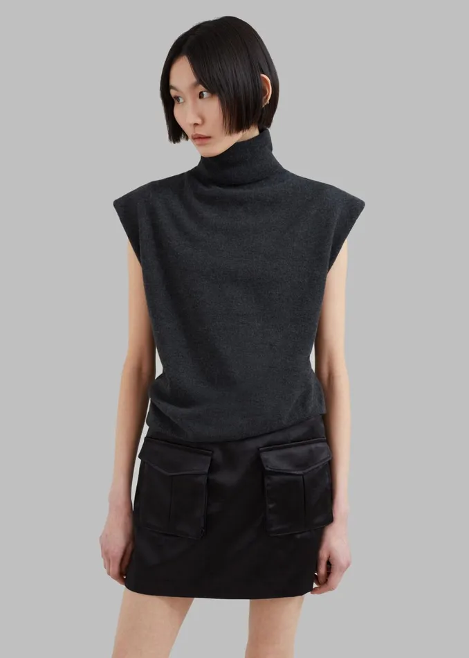 Women Nadia Thin Padded Sleeveless Turtleneck 8211 Charcoal The Frankie Shop Knitwear