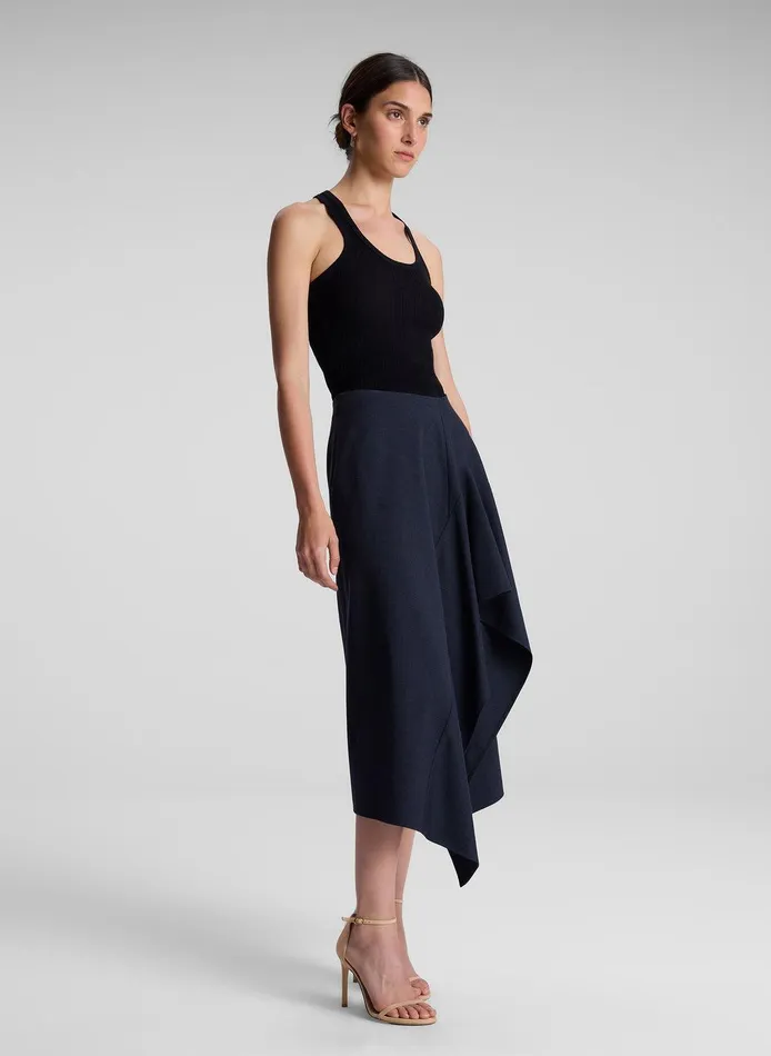 Women Navy Plaid Midi Skirt Navyblack ALC Bottoms