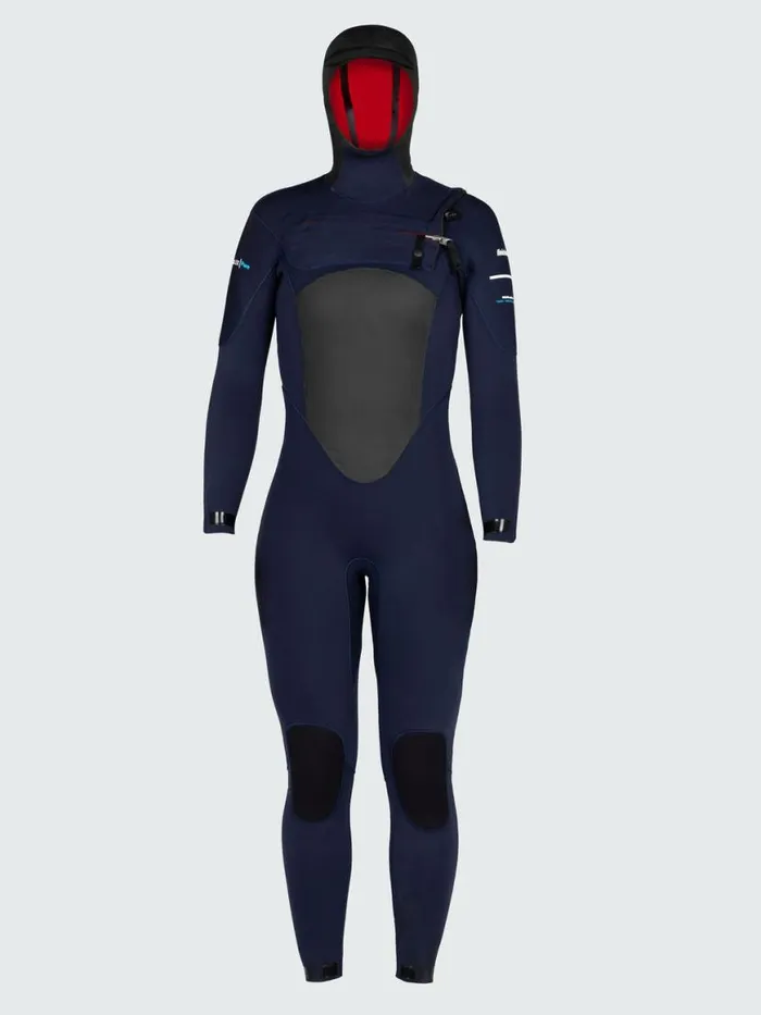 Women Nieuwland 5545mm Yulex Chest Zip Hooded Wetsuit Ink Finisterre Wetsuits