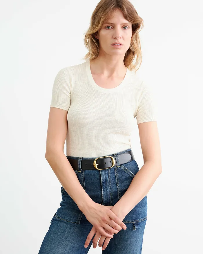 Women Nili Lotan ARACELI SILK KNIT TEE Black Tees