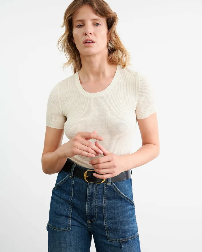 Women Nili Lotan ARACELI SILK KNIT TEE Black Tees