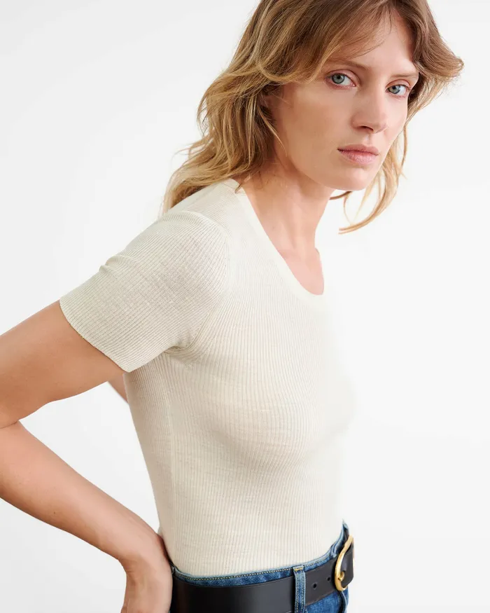 Women Nili Lotan ARACELI SILK KNIT TEE Black Tees