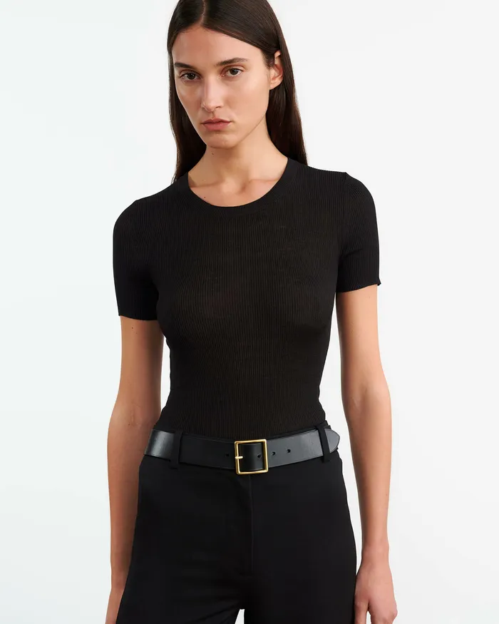 Women Nili Lotan ARACELI SILK KNIT TEE Black Tees
