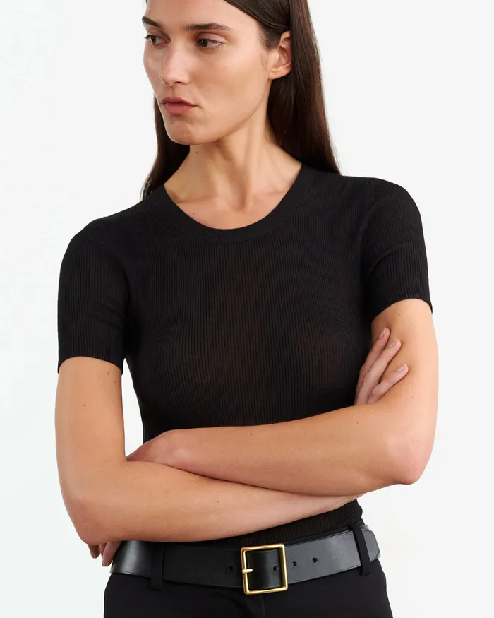 Women Nili Lotan ARACELI SILK KNIT TEE Black Tees