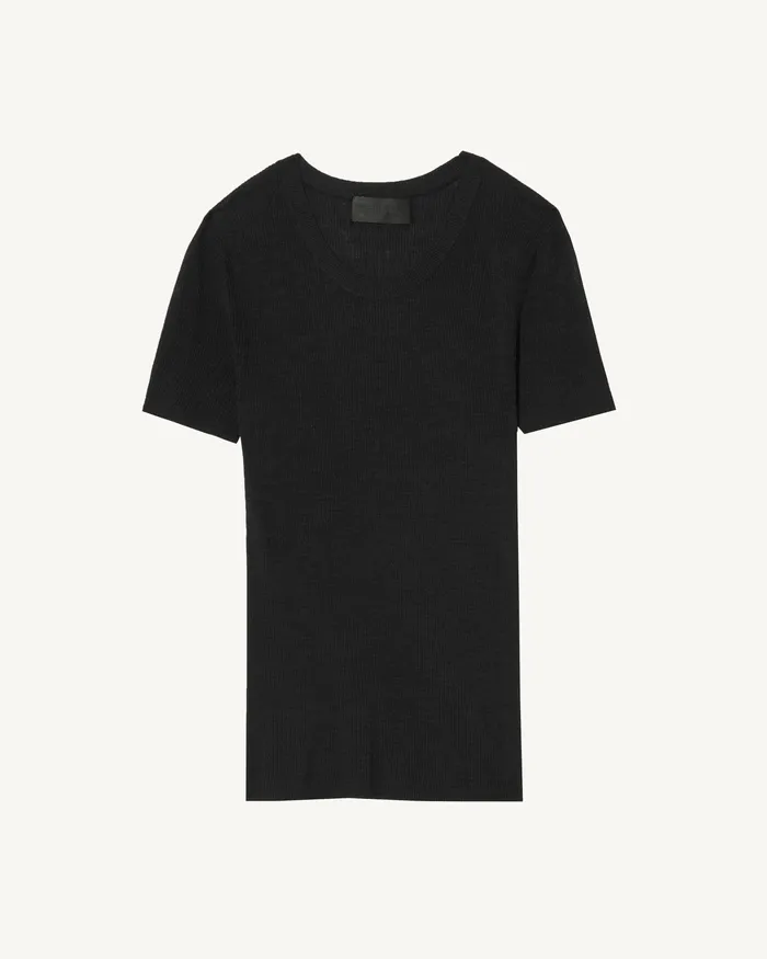 Women Nili Lotan ARACELI SILK KNIT TEE Black Tees