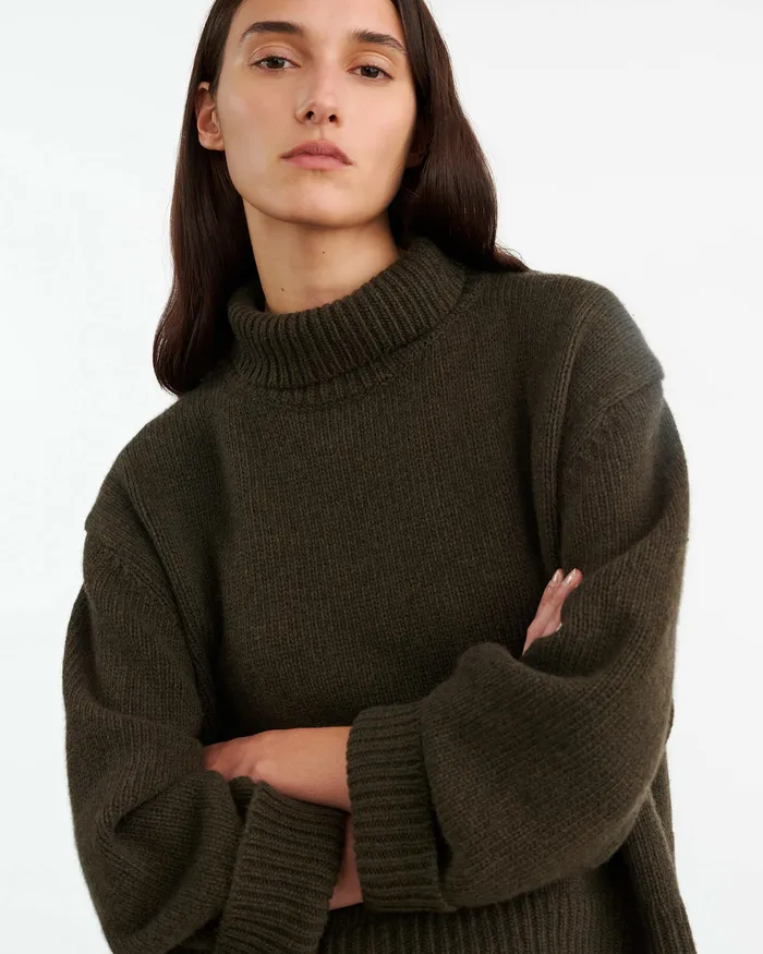 Women Nili Lotan OMAIRA SWEATER Dark Pine Knits and Sweaters