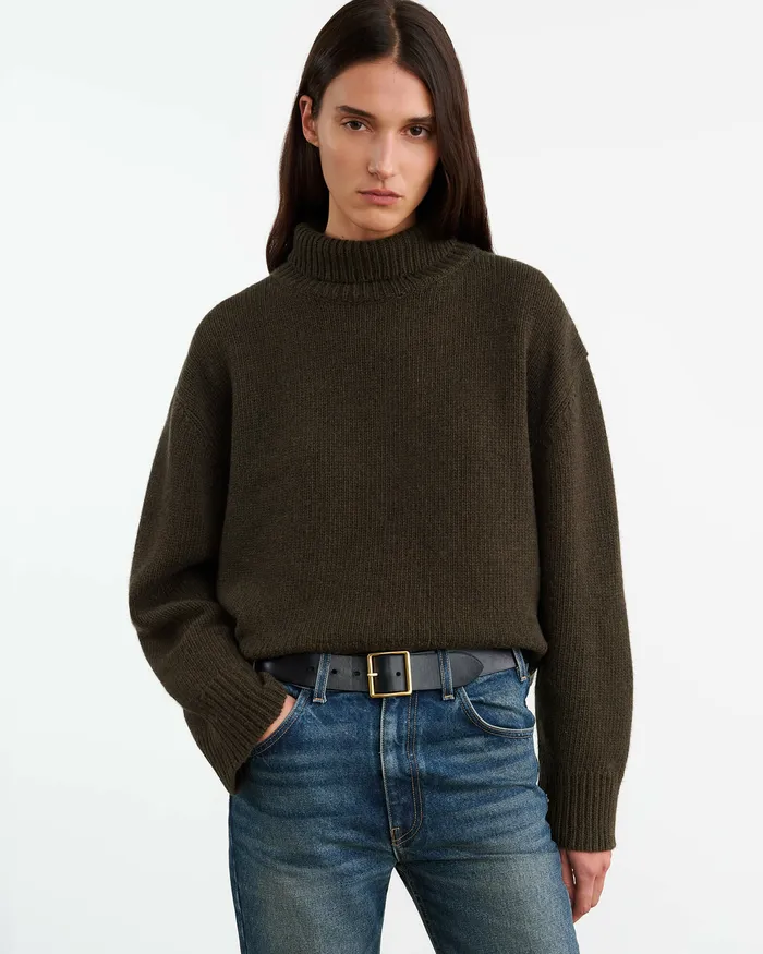 Women Nili Lotan OMAIRA SWEATER Dark Pine Knits and Sweaters