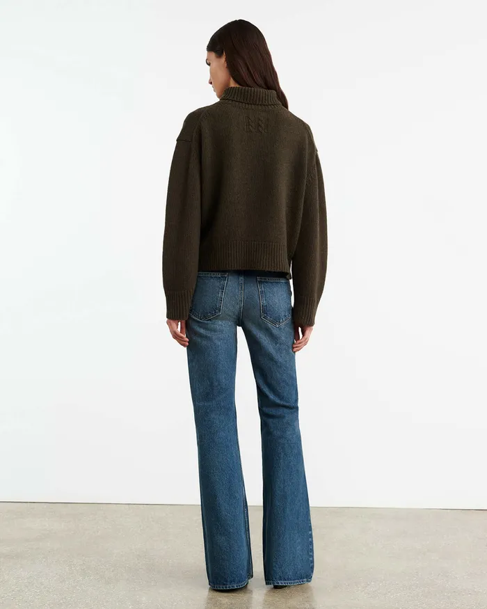 Women Nili Lotan OMAIRA SWEATER Dark Pine Knits and Sweaters