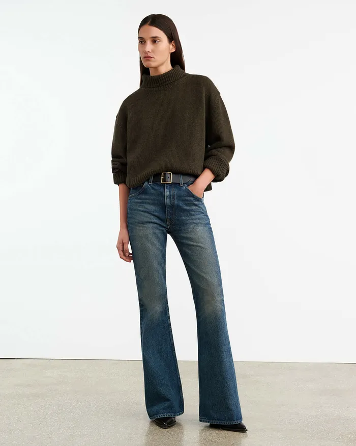 Women Nili Lotan OMAIRA SWEATER Dark Pine Knits and Sweaters