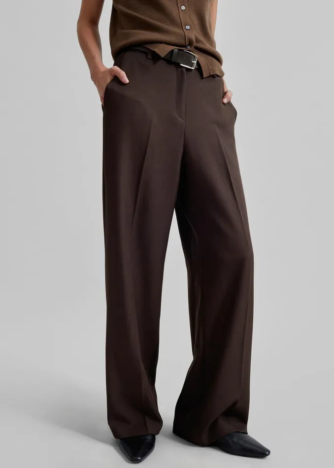 Women Nisha Pintuck Trousers 8211 Brown The Frankie Shop Bottoms