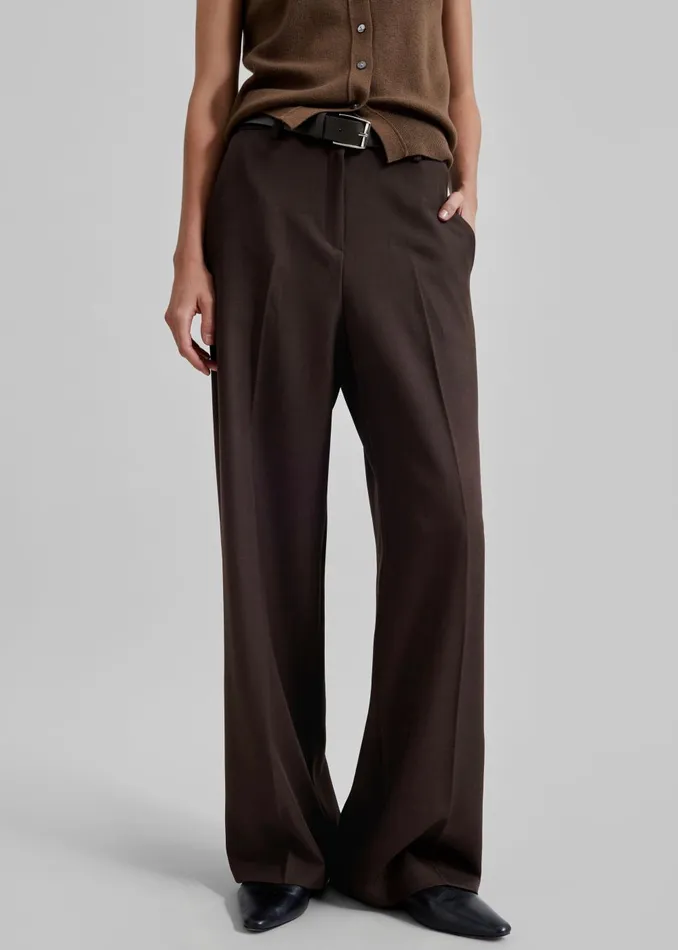 Women Nisha Pintuck Trousers 8211 Brown The Frankie Shop Bottoms