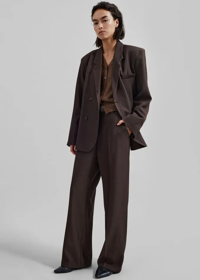 Women Nisha Pintuck Trousers 8211 Brown The Frankie Shop Bottoms