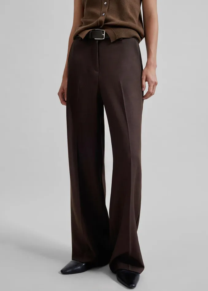 Women Nisha Pintuck Trousers 8211 Brown The Frankie Shop Bottoms