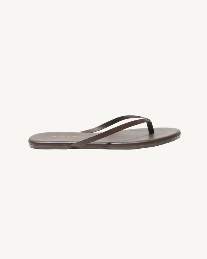 Women NL X TKEES LEATHER FLIP FLOP Dark Brown Shoes Nili Lotan