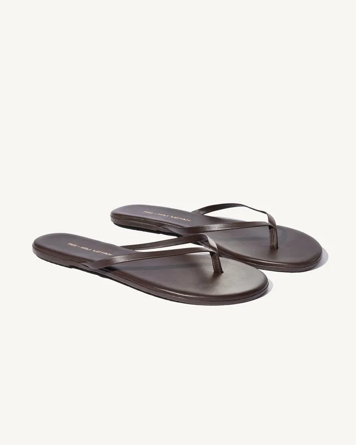 Women NL X TKEES LEATHER FLIP FLOP Dark Brown Shoes Nili Lotan