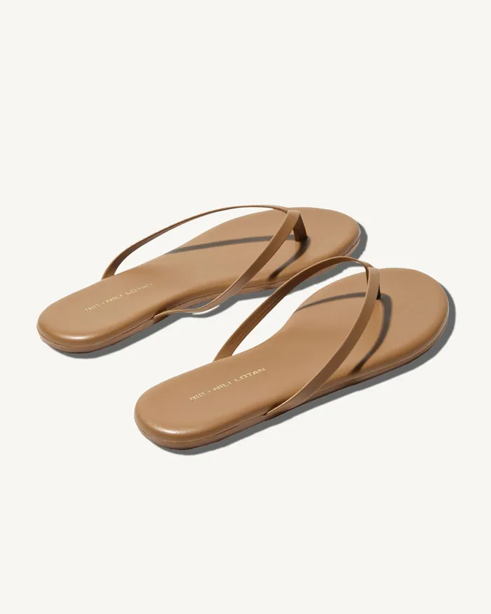 Women NL X TKEES LEATHER FLIP FLOP Dark Brown Shoes Nili Lotan