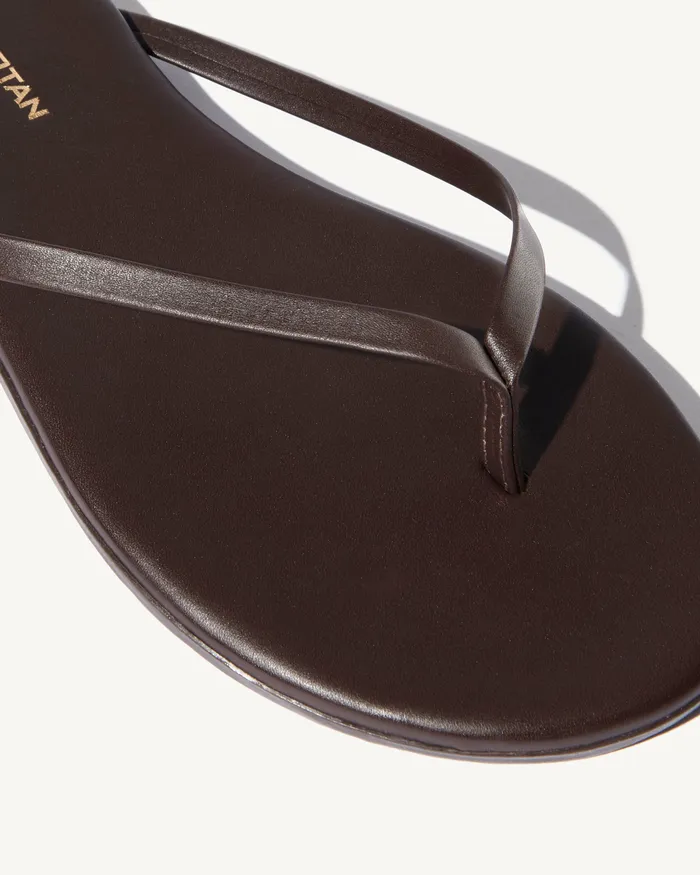 Women NL X TKEES LEATHER FLIP FLOP Dark Brown Shoes Nili Lotan