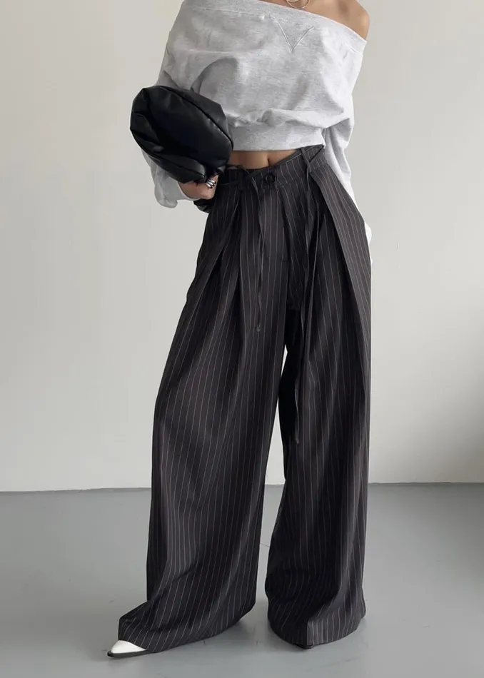 Women Noor Wide Pants 8211 Grey Pinstripe The Frankie Shop Bottoms