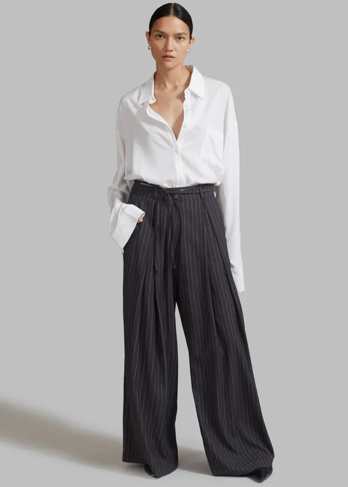 Women Noor Wide Pants 8211 Grey Pinstripe The Frankie Shop Bottoms