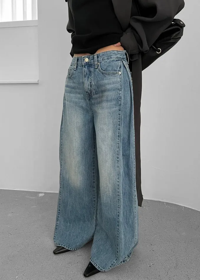 Women Oakley Wide Leg Jeans 8211 Blue Wash The Frankie Shop Bottoms