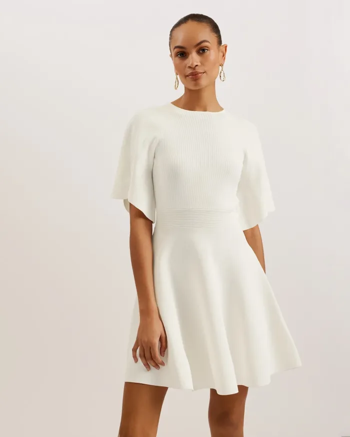 Women OLIVIHA 8211 Fluted Sleeve Rib Knit Skater Dress Ivory Ted Baker Dresses Women OLIVIHA 8211 Fluted Sleeve Rib Knit Skater Dress Ivory Ted Baker Dresses