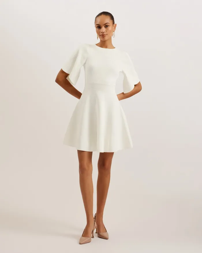 Women OLIVIHA 8211 Fluted Sleeve Rib Knit Skater Dress Ivory Ted Baker Dresses Women OLIVIHA 8211 Fluted Sleeve Rib Knit Skater Dress Ivory Ted Baker Dresses