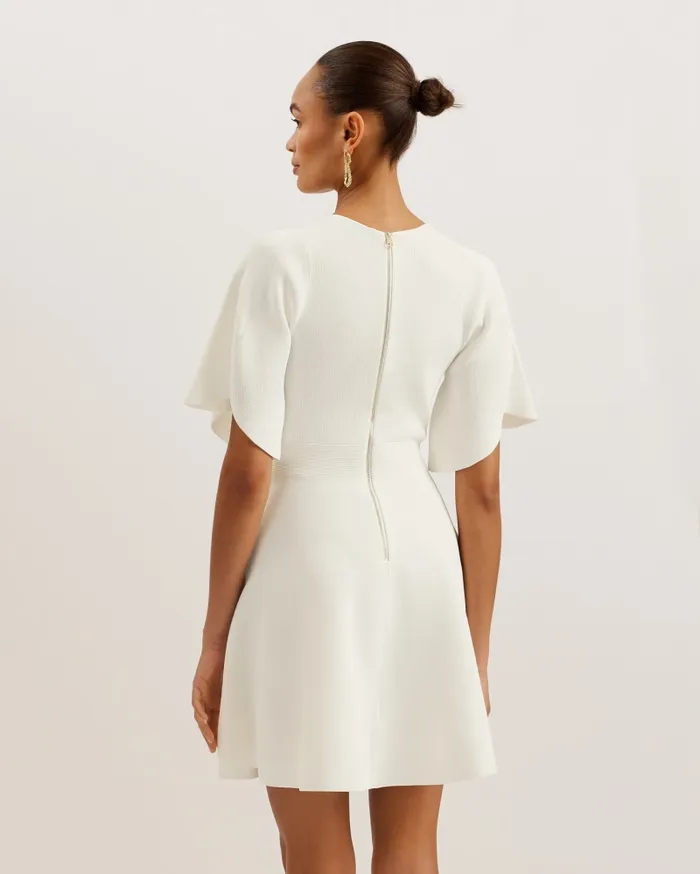 Women OLIVIHA 8211 Fluted Sleeve Rib Knit Skater Dress Ivory Ted Baker Dresses Women OLIVIHA 8211 Fluted Sleeve Rib Knit Skater Dress Ivory Ted Baker Dresses