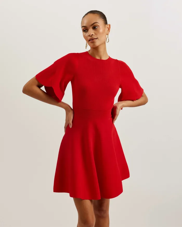 Women OLIVIHA 8211 Fluted Sleeve Rib Knit Skater Dress Red Ted Baker Dresses Women OLIVIHA 8211 Fluted Sleeve Rib Knit Skater Dress Red Ted Baker Dresses