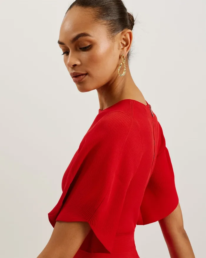 Women OLIVIHA 8211 Fluted Sleeve Rib Knit Skater Dress Red Ted Baker Dresses Women OLIVIHA 8211 Fluted Sleeve Rib Knit Skater Dress Red Ted Baker Dresses