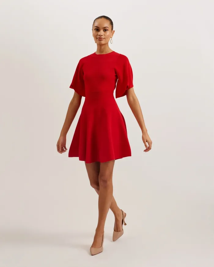 Women OLIVIHA 8211 Fluted Sleeve Rib Knit Skater Dress Red Ted Baker Dresses Women OLIVIHA 8211 Fluted Sleeve Rib Knit Skater Dress Red Ted Baker Dresses