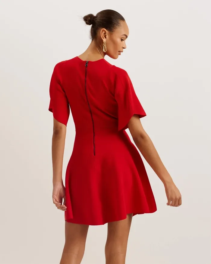 Women OLIVIHA 8211 Fluted Sleeve Rib Knit Skater Dress Red Ted Baker Dresses Women OLIVIHA 8211 Fluted Sleeve Rib Knit Skater Dress Red Ted Baker Dresses
