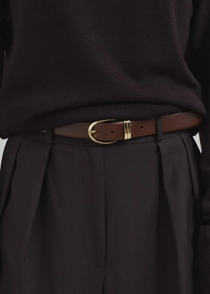 Women Ora Leather Belt 8211 BrownGold The Frankie Shop