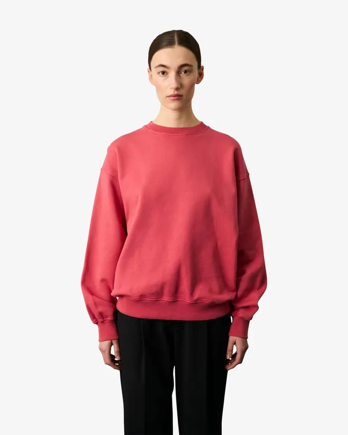 Women Organic Oversized Crew Raspberry Pink Colorful Standard Crewneck Sweatshirts