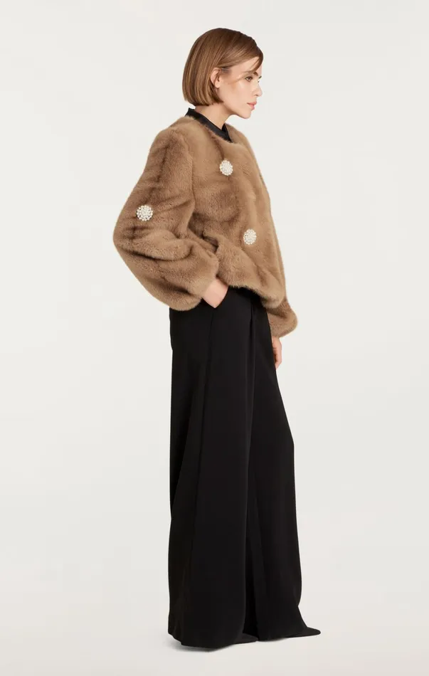 Women Outerwear Cinq Sept Faux Mink Benson Coat Pewter